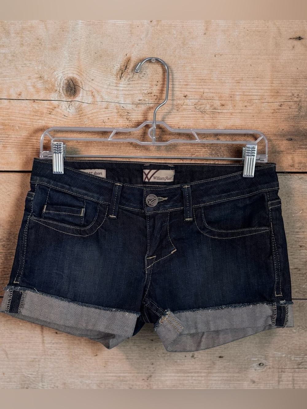 Vintage Y2K William Rast Scarlet‎ Dark Indigo Rolled Hem Denim Shorts Size 25
